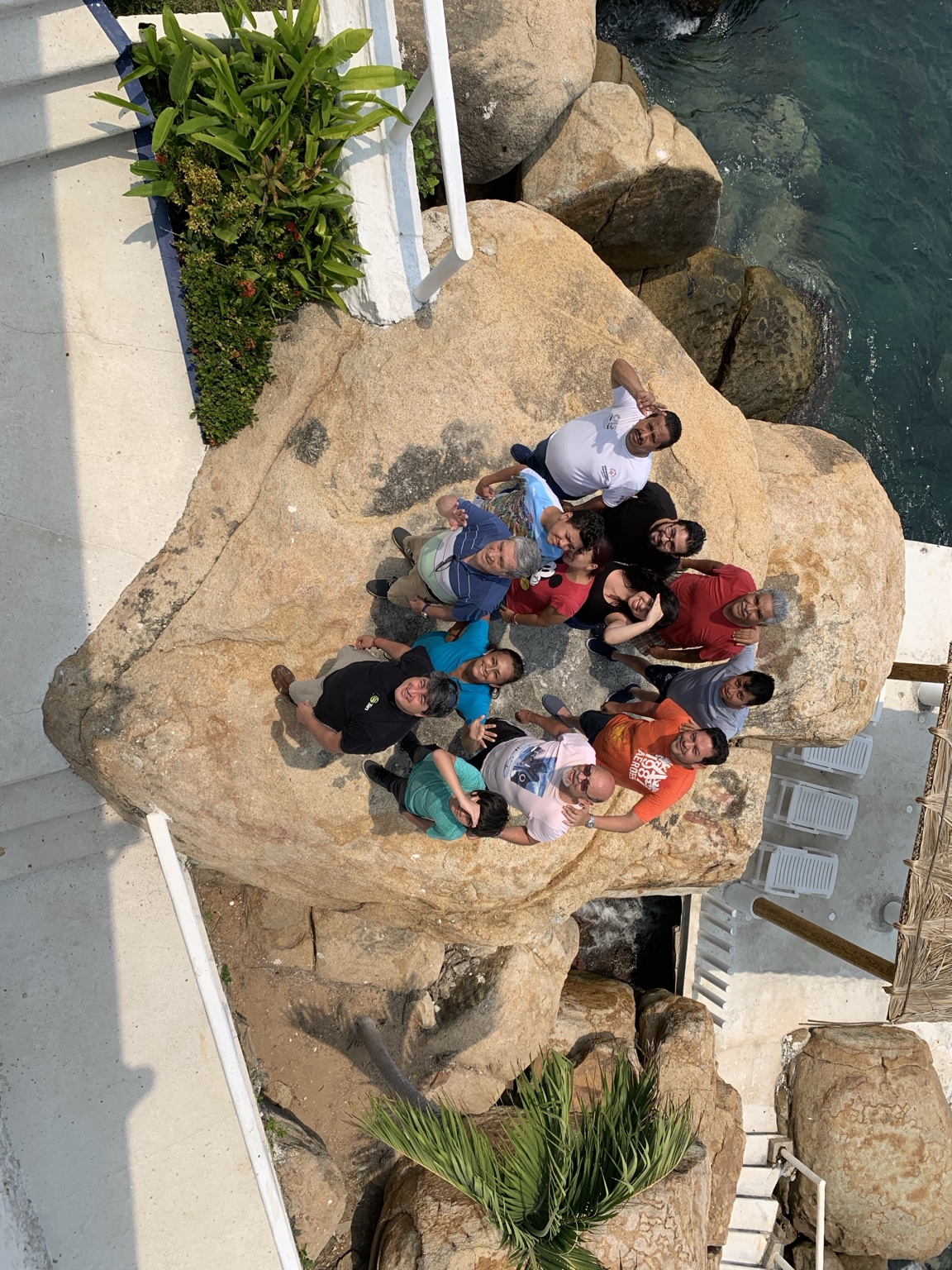 Team gathering by the sea