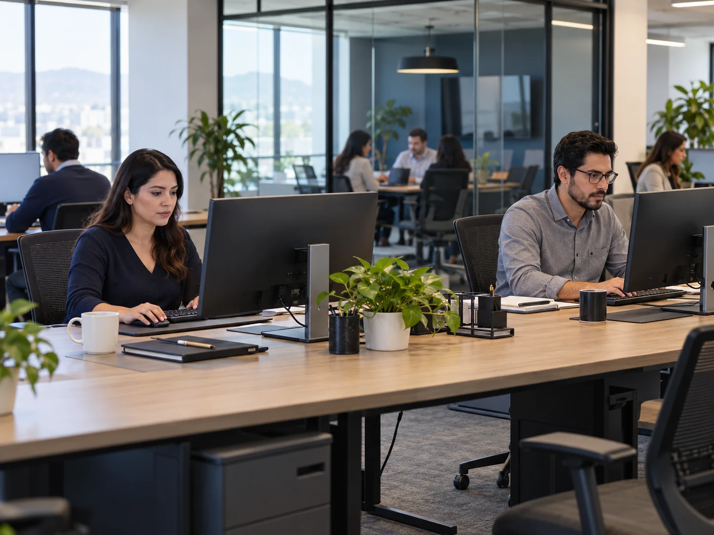 People working in a service company office
