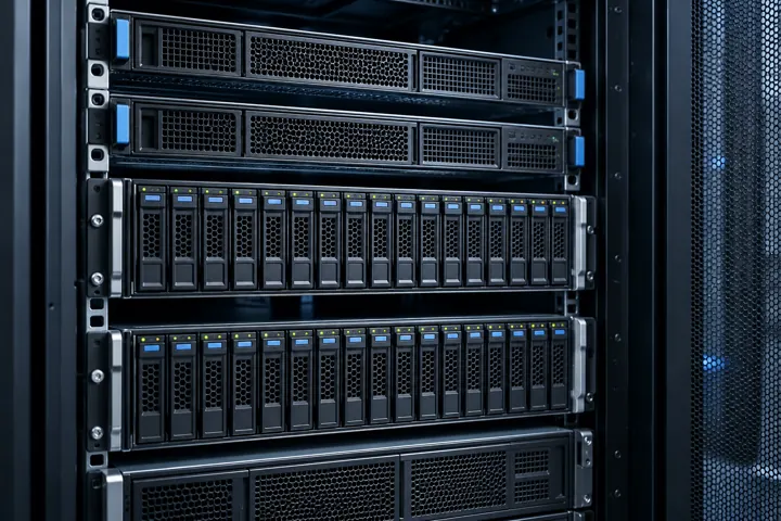Servers and storage units in a rack