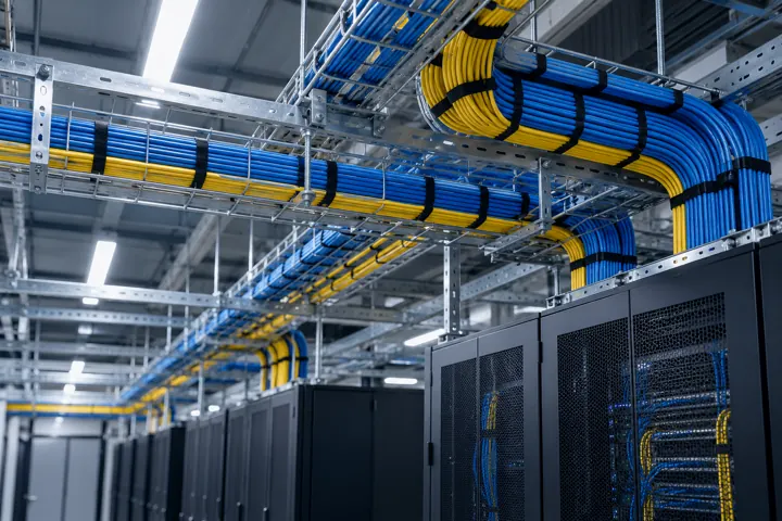 Cable trays carrying infrastructure cabling