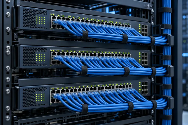 Network switches with organized cabling